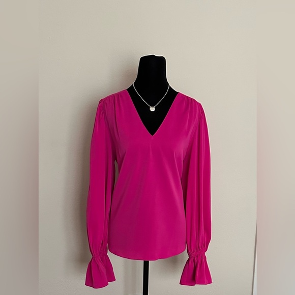 Aqua Vibrant Pink Blouse with Ruffle Details - Picture 3 of 11